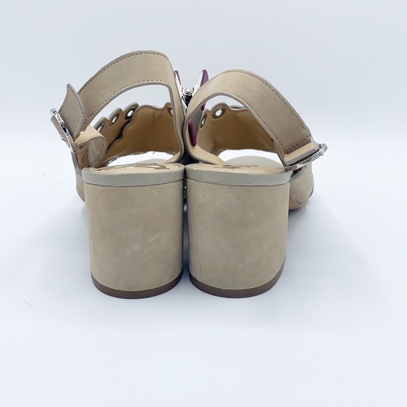 Sam Edelman Sandal Women 10 Beige Suede Seana Grommet Criss Cross Slingback Shoe - Picture 3 of 10